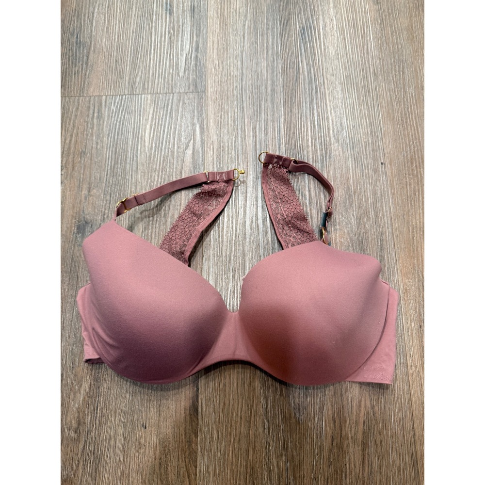 Victorias Secret Full Coverage Bra 36D Mauve Pink Lace Back Gold Hardware